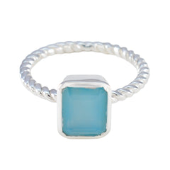 Dewi Blue Solitaire Ring with Twisted Silver Band Blue Chalcedony Blue