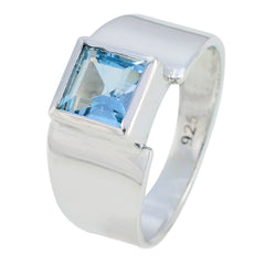 Dewi Blue Solitaire Ring Sterling Silver Square Gem