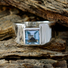 Dewi Blue Solitaire Ring Sterling Silver Square Gem