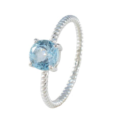Jiwoo Blue Solitaire Ring with Twisted Silver Band