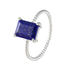 Emi Blue Solitaire Ring with Twisted Silver Band