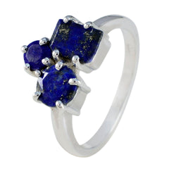 Noelia blue trilogy ring for women with three deep blue gemstones set on silver band