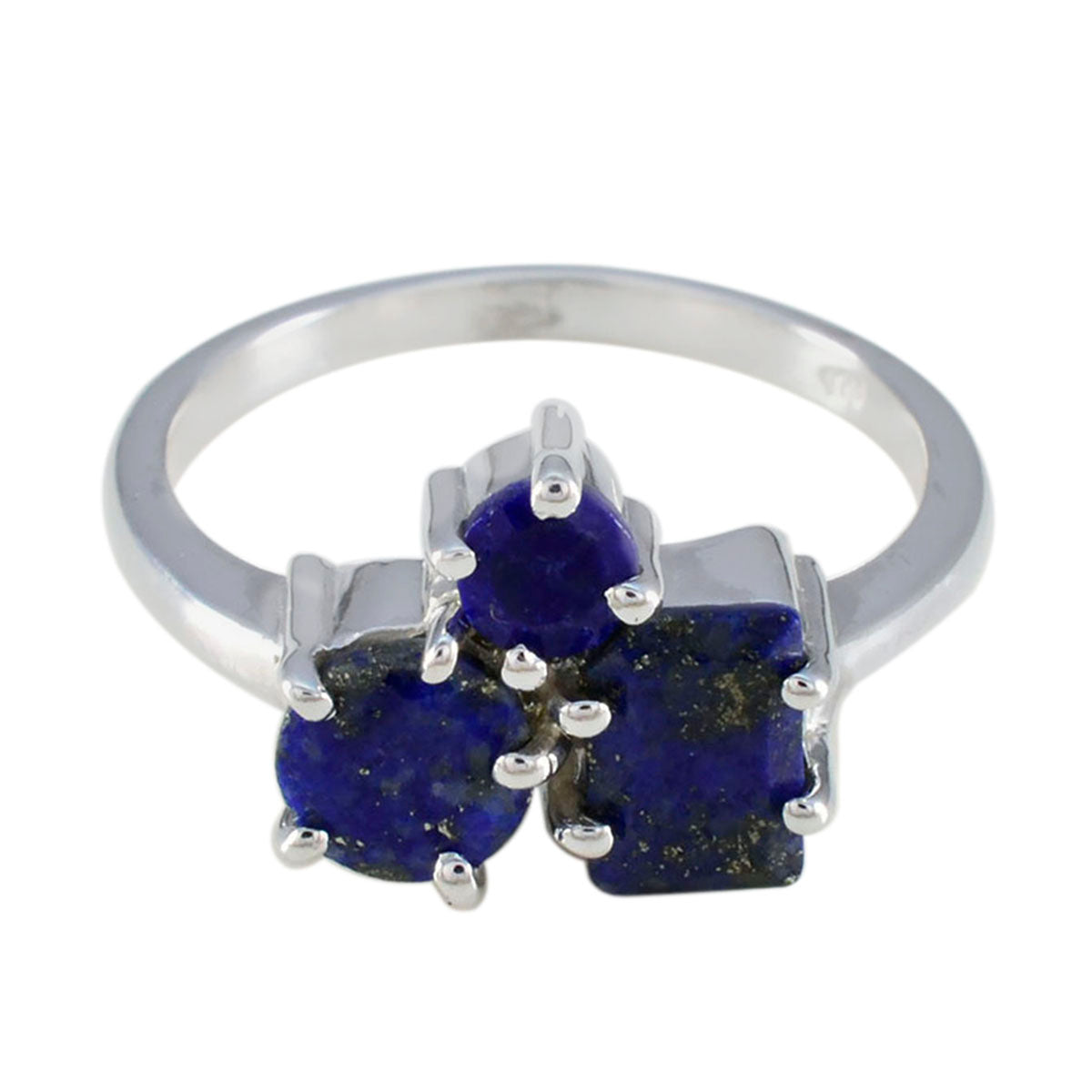 Noelia blue trilogy ring for women with three deep blue stones set in silver band