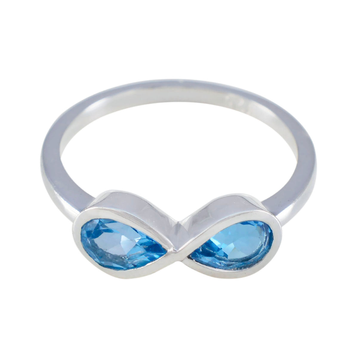 Siti boho blue gemstone ring with infinity design and teardrop blue stones in silver band