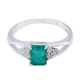 Ava Boho Green Gemstone Ring with Sterling Silver Indian Emerald Green