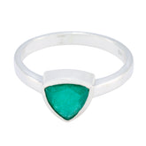 Yasmine boho green solitaire ring with triangular green stone set in silver band