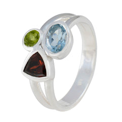 Maya boho multicolor gemstone ring sterling silver with aquamarine oval peridot and garnet