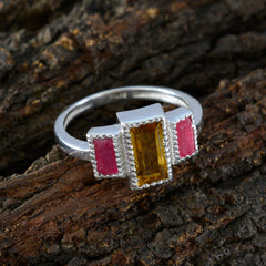 Chloe boho multicolor gemstone ring silver band with rectangular yellow center and pink side stones