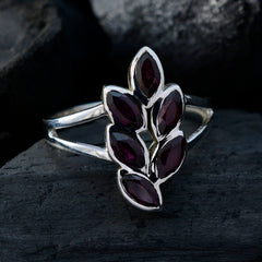 Ananya Boho Red Gemstone Ring with Leaf Design