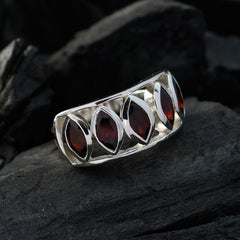 Ayesha silver band with five marquise garnet stones boho red gemstone ring for artisan style