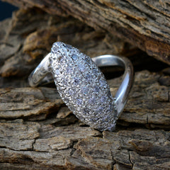 Audrey boho white halo ring sterling silver pave crystal marquise statement ring on rustic wood