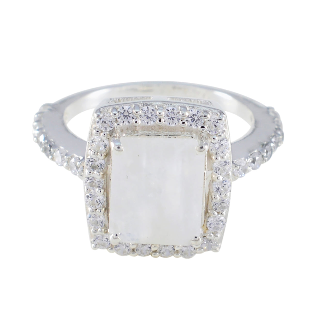 Isabel Boho White Halo Ring with Sparkling Stones Rainbow Moonstone White