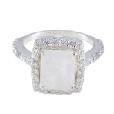 Isabel Boho White Halo Ring with Sparkling Stones Rainbow Moonstone White