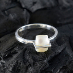 Chen Boho White Solitaire Ring with Unique Pearl Stone