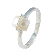 Chen Boho White Solitaire Ring with Unique Pearl Stone