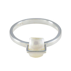 Chen Boho White Solitaire Ring with Unique Pearl Stone Pearl White