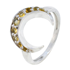 Nari silver crescent moon boho yellow gemstone ring with yellow stones set along the curve