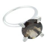 Bruna Brown Gemstone Halo Ring Elegant Silver Band smoky quartz Brown
