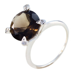 Bruna Brown Gemstone Halo Ring Elegant Silver Band
