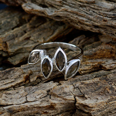 Hanna silver ring with four marquise smoky stones brown gemstone ring for women on rustic bark