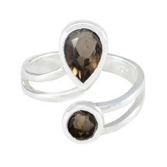 Julia brown gemstone toi et moi ring sterling silver open band with pear and round smoky brown stones