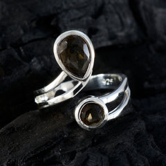 Julia brown gemstone toi et moi ring in sterling silver with pear and round brown stones on open band