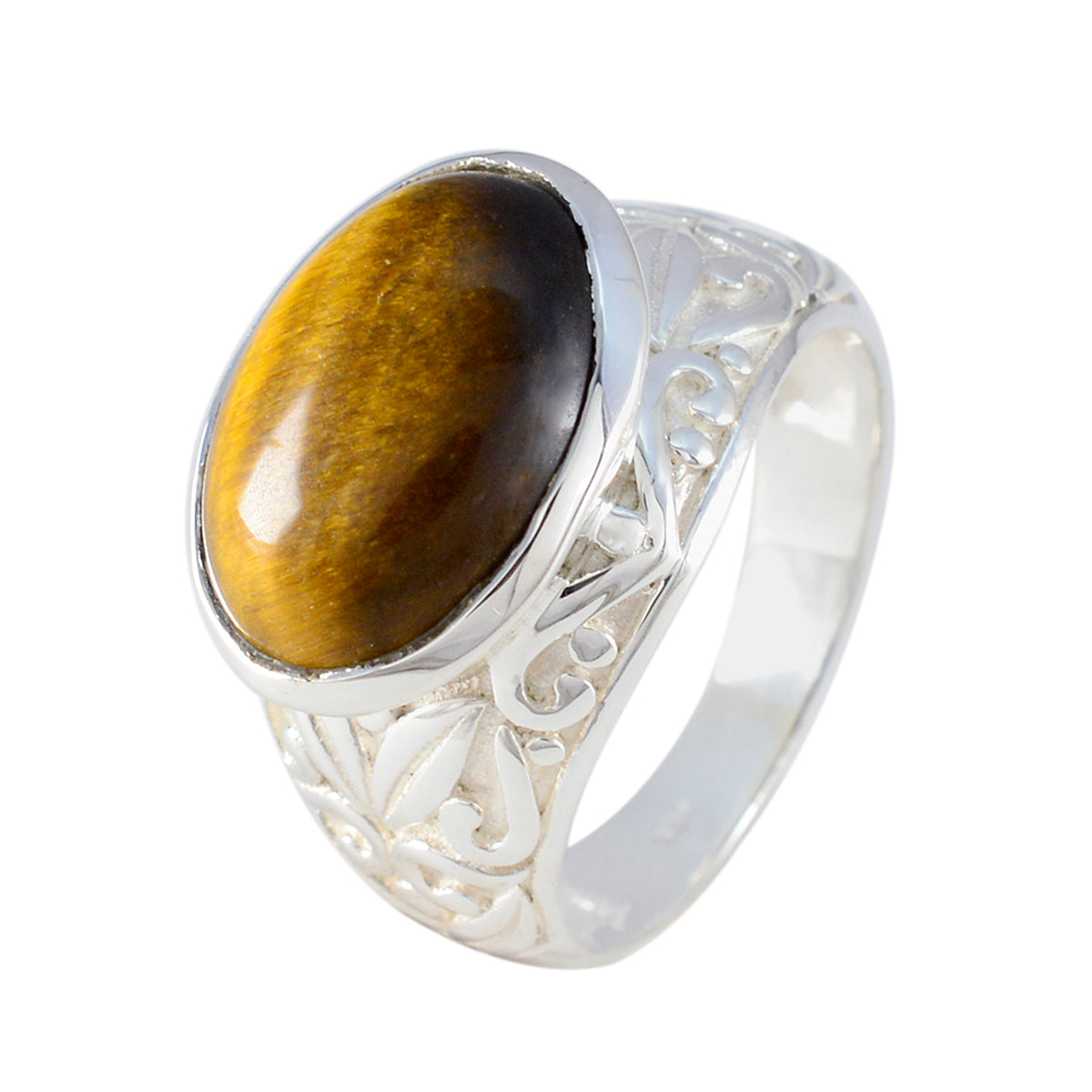 Elena Brown Solitaire Promise Ring with Tiger Eye Gemstone Tiger Eye Brown