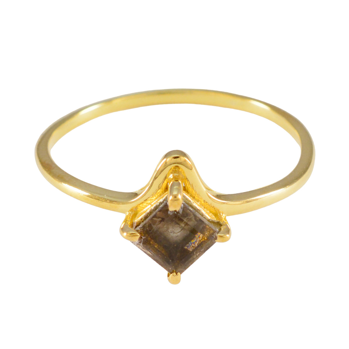 Nella Brown Solitaire Ring for Women Gold Plated Smoky Quartz Brown