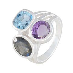 Bianca sterling silver ring with blue topaz amethyst and labradorite colorful statement jewelry ring