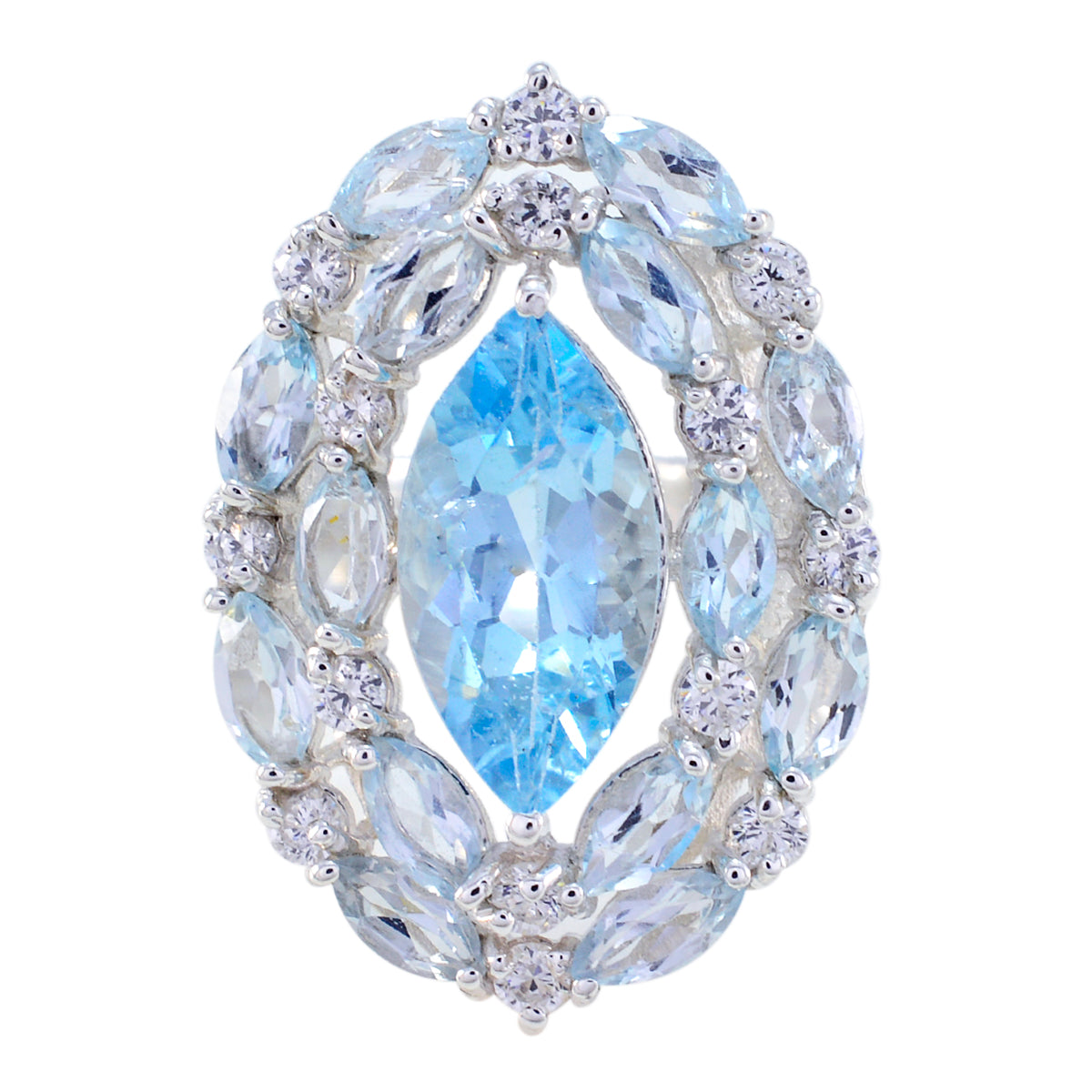 Tereza contemporary blue gemstone ring with marquise-cut blue center stone and surrounding clear stones