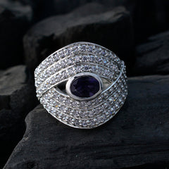 Meera Contemporary Blue Halo Ring with Sparkling Stones