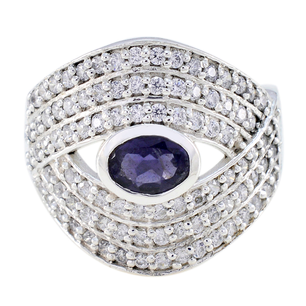 Meera Contemporary Blue Halo Ring with Sparkling Stones Iolite Blue