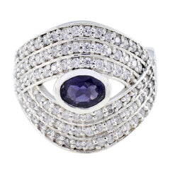 Meera Contemporary Blue Halo Ring with Sparkling Stones Iolite Blue