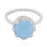 Maria Contemporary Blue Solitaire Ring in Silver Blue Chalcedony Blue
