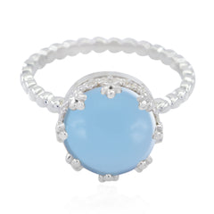 Maria Contemporary Blue Solitaire Ring in Silver Blue Chalcedony Blue