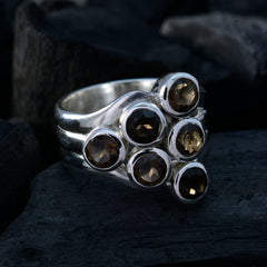 Lili contemporary brown gemstone ring with multiple round brown stones set in polished silver band