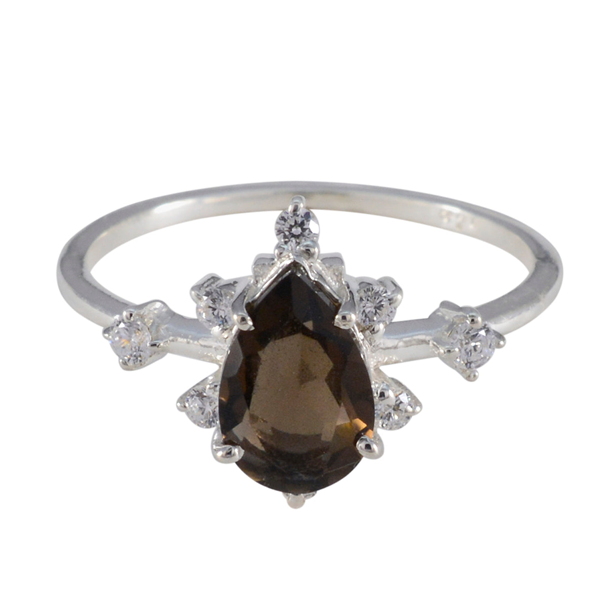 Hina Contemporary Brown Gemstone Ring with Accent Stones Smoky Quartz Brown