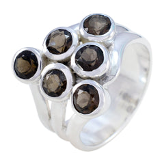 Lili contemporary brown gemstone ring with six round brown stones set in silver band