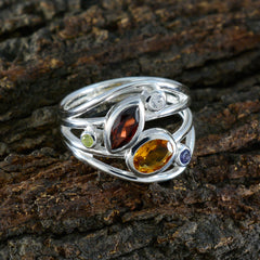 Laura contemporary multicolor gemstone ring with silver band and various colorful gemstones