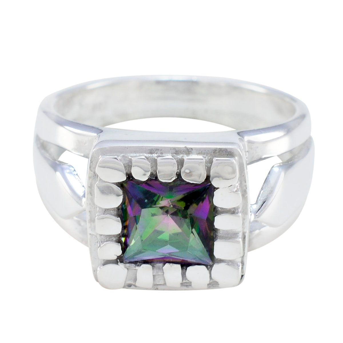 Greta Contemporary Multicolor Solitaire Ring Silver Mystic Quartz Multicolor