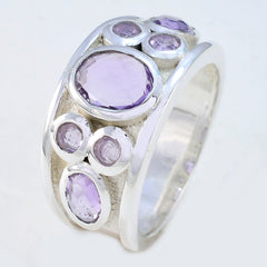 Meera contemporary purple gemstone ring sterling silver wide band with multiple faceted purple gemstones
