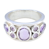 Meera silver band contemporary purple gemstone ring with multiple faceted round amethyst stones