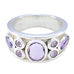 Meera silver band contemporary purple gemstone ring with multiple faceted round amethyst stones