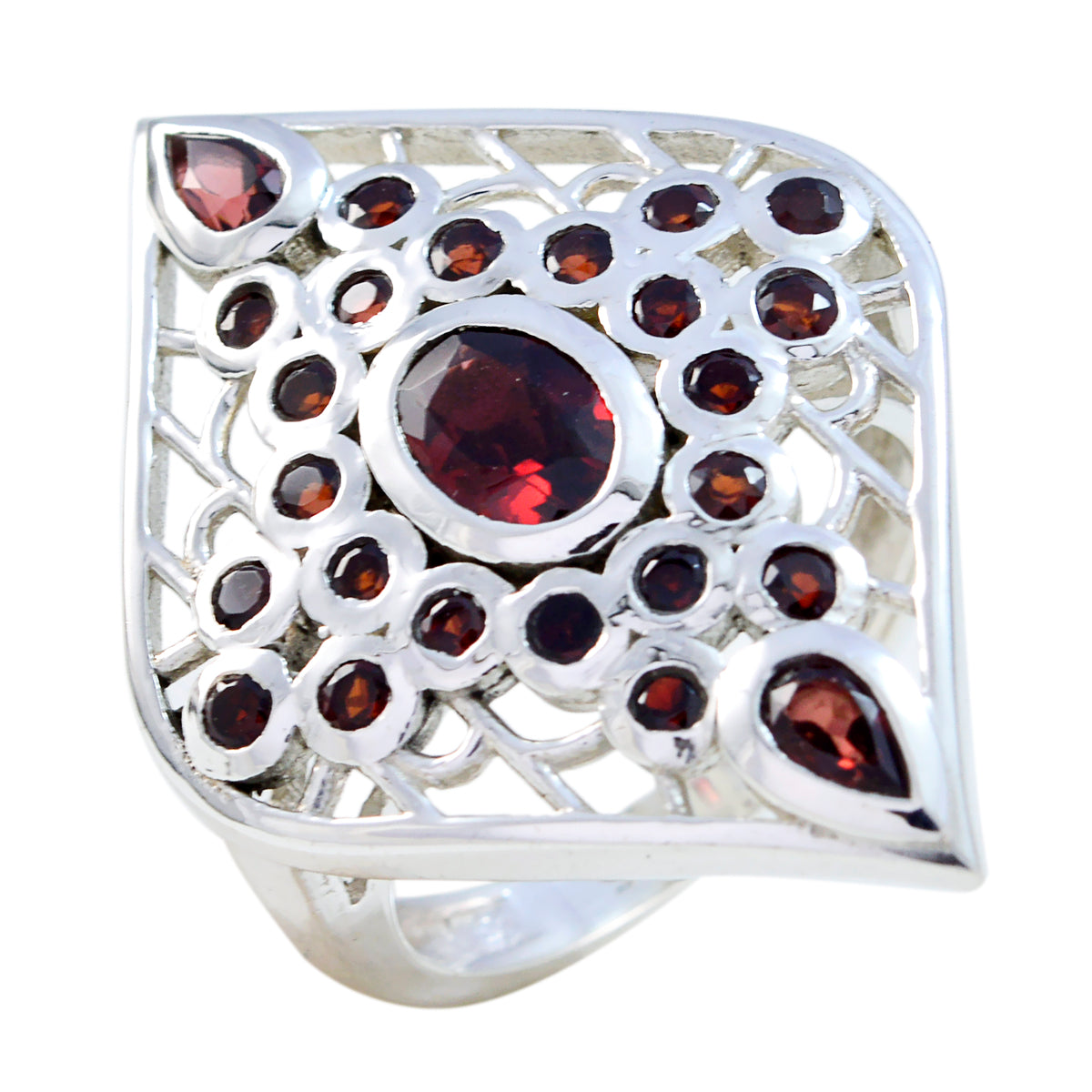 Agustina Contemporary Red Gemstone Ring in Sterling Silver Garnet Red