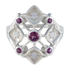 Emily contemporary red gemstone ring with silver geometric design and multiple red stones