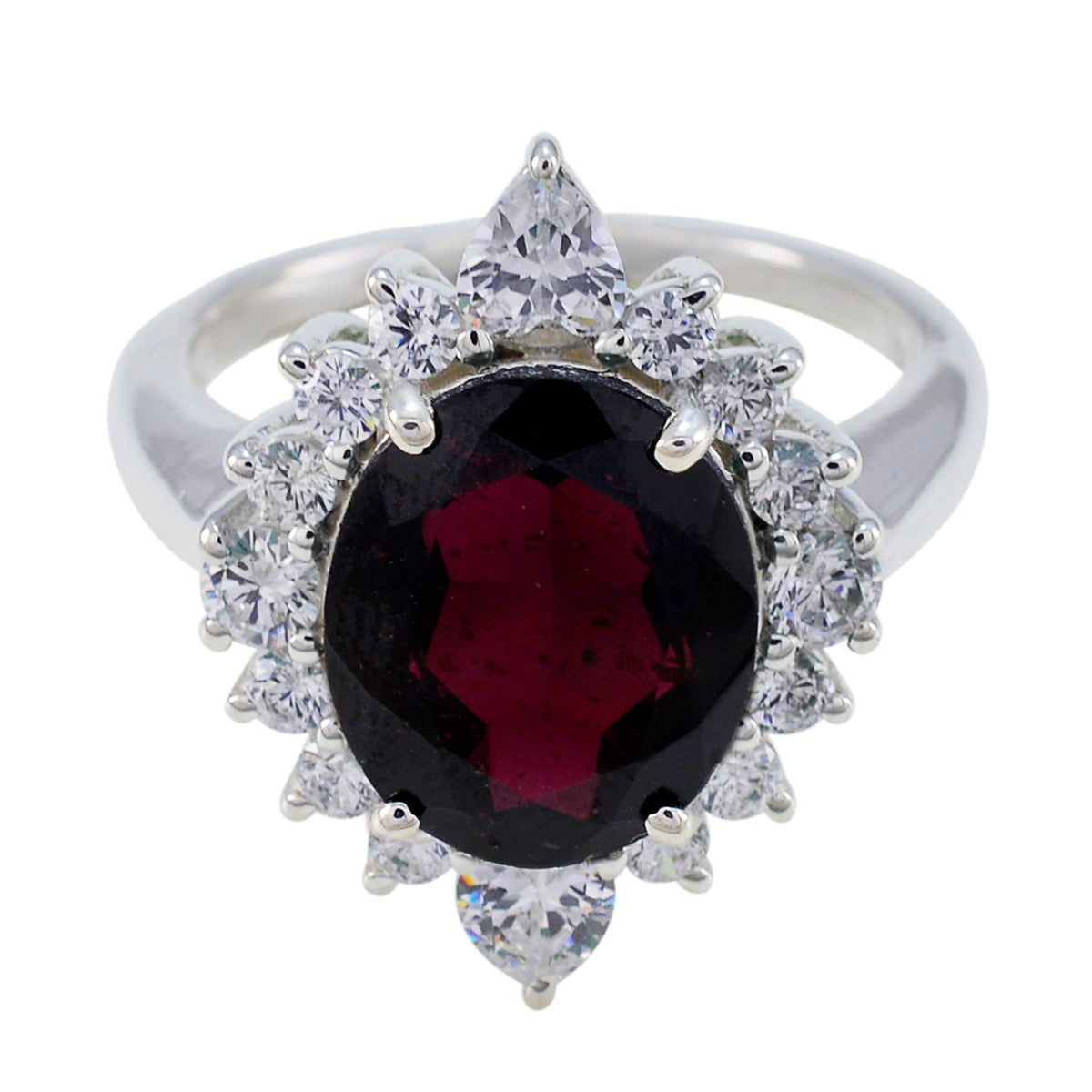 Liyana Contemporary Red Halo Ring with Gemstone Accent Garnet Red