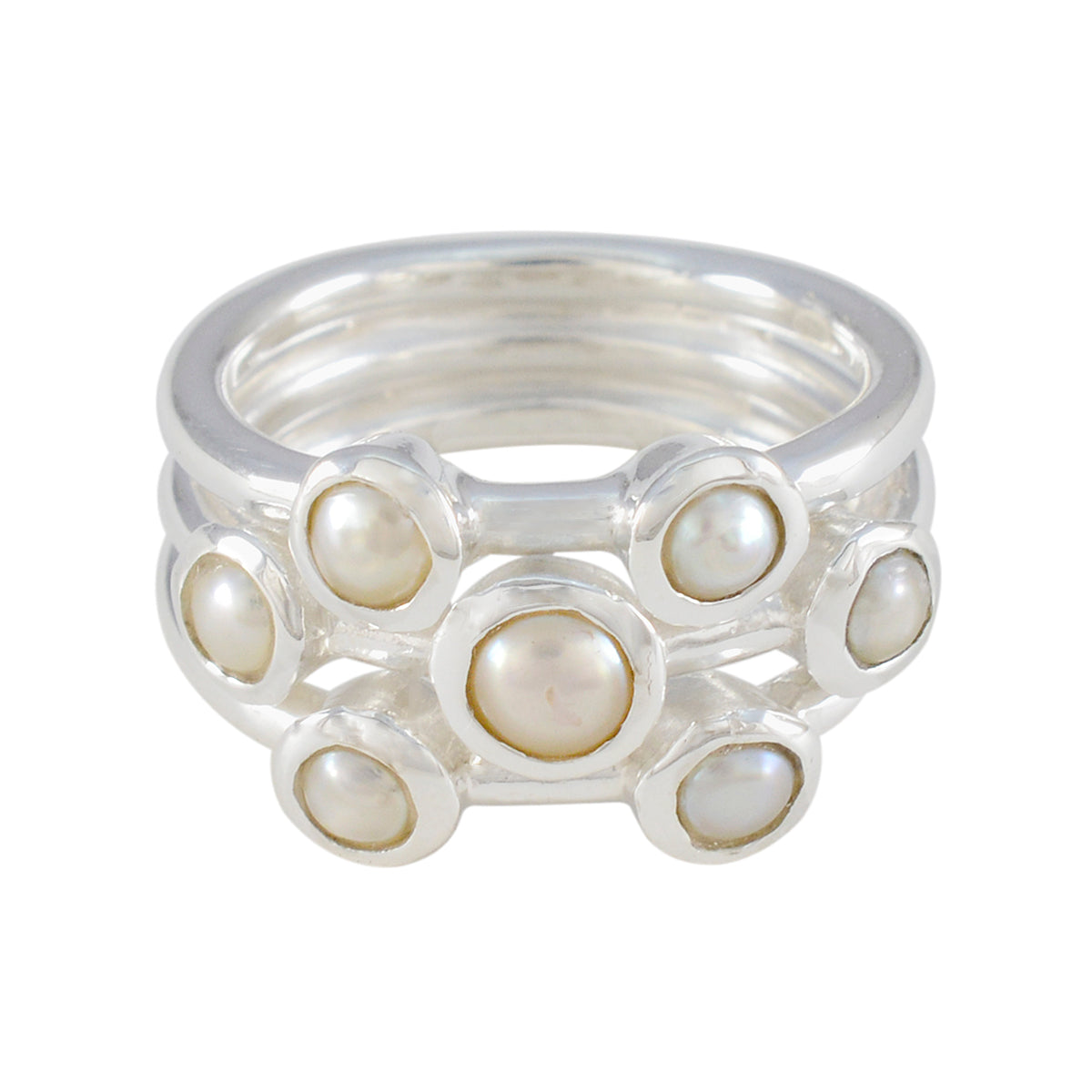 Amanda Contemporary White Gemstone Ring with Pearls Pearl White