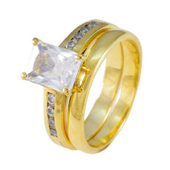 Ayesha gold ring with large square clear center gem and channel set accents contemporary white stone ring