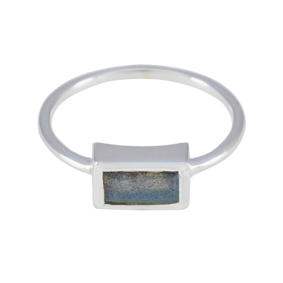 Jiwoo Feminine Grey Solitaire Ring in Sterling Silver Labradorite Gray