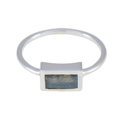 Jiwoo Feminine Grey Solitaire Ring in Sterling Silver Labradorite Gray